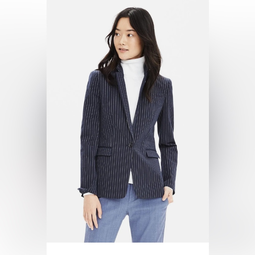 BANANA REPUBLIC Pinstripe One-Button Collared Blazer Preppy Navy #175381 // 10